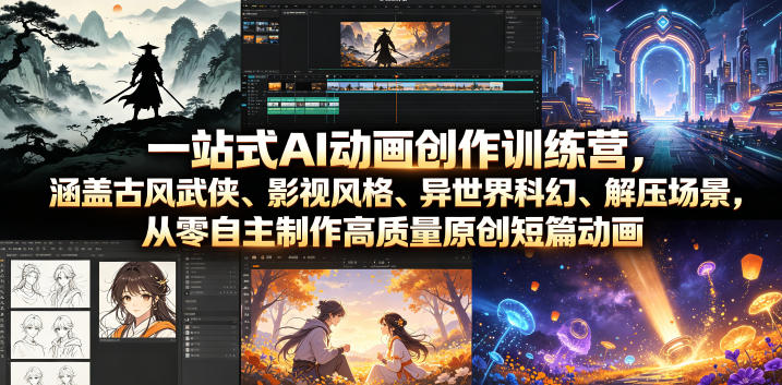 一站式AI动画创作训练营,涵盖古风武侠、影视风格、异世界科幻、解压场景,从零自主制作高质量原创短篇动画-梦清研习社