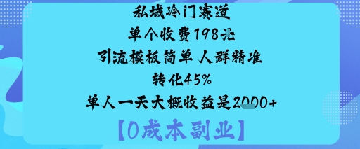 私域冷门赛道:单个收费198米引流模板简单人群精准转化45%单人一天大概收益是1k+-梦清研习社