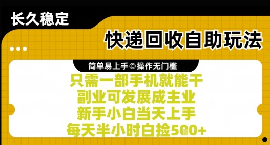 快递回收自助玩法,亲测只需一部手机就能干,新手小白当天上手,每天半小时白捡5张+【揭秘】-梦清研习社