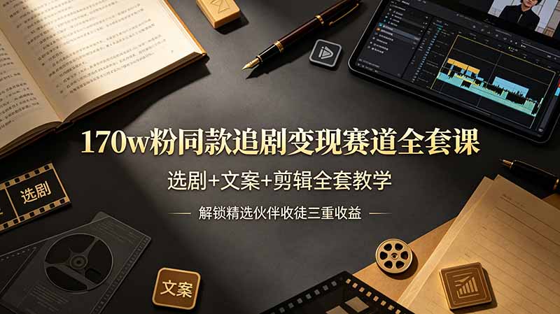 170w粉博主同款追剧变现赛道全套课，选剧+文案+剪辑全套教学，解锁精选伙伴收徒三重收益-梦清研习社
