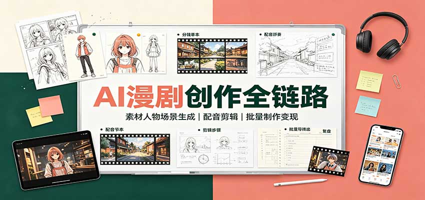 AI漫剧创作全链路：素材人物场景生成，配音剪辑，批量制作变现-梦清研习社