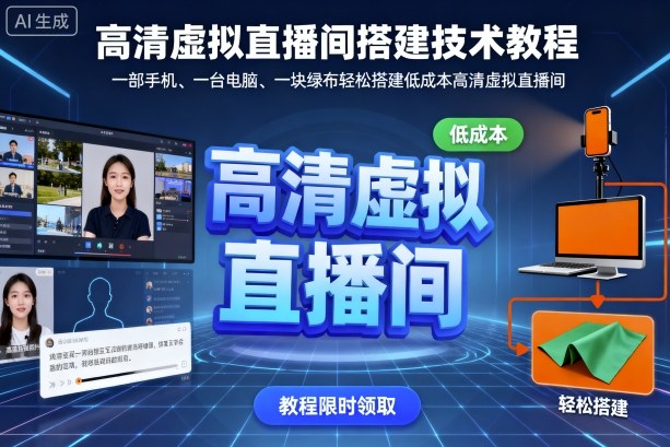 高清虚拟直播间搭建技术教程，一部手机、一台电脑、一块绿布轻松搭建低成本高清虚拟直播间-梦清研习社