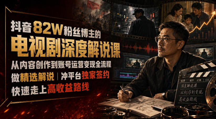 抖音82W粉丝博主的电视剧深度解说课，从内容创作到账号运营变现全流程，做精选解说，冲平台独家签约，快速走上高收益路线-梦清研习社