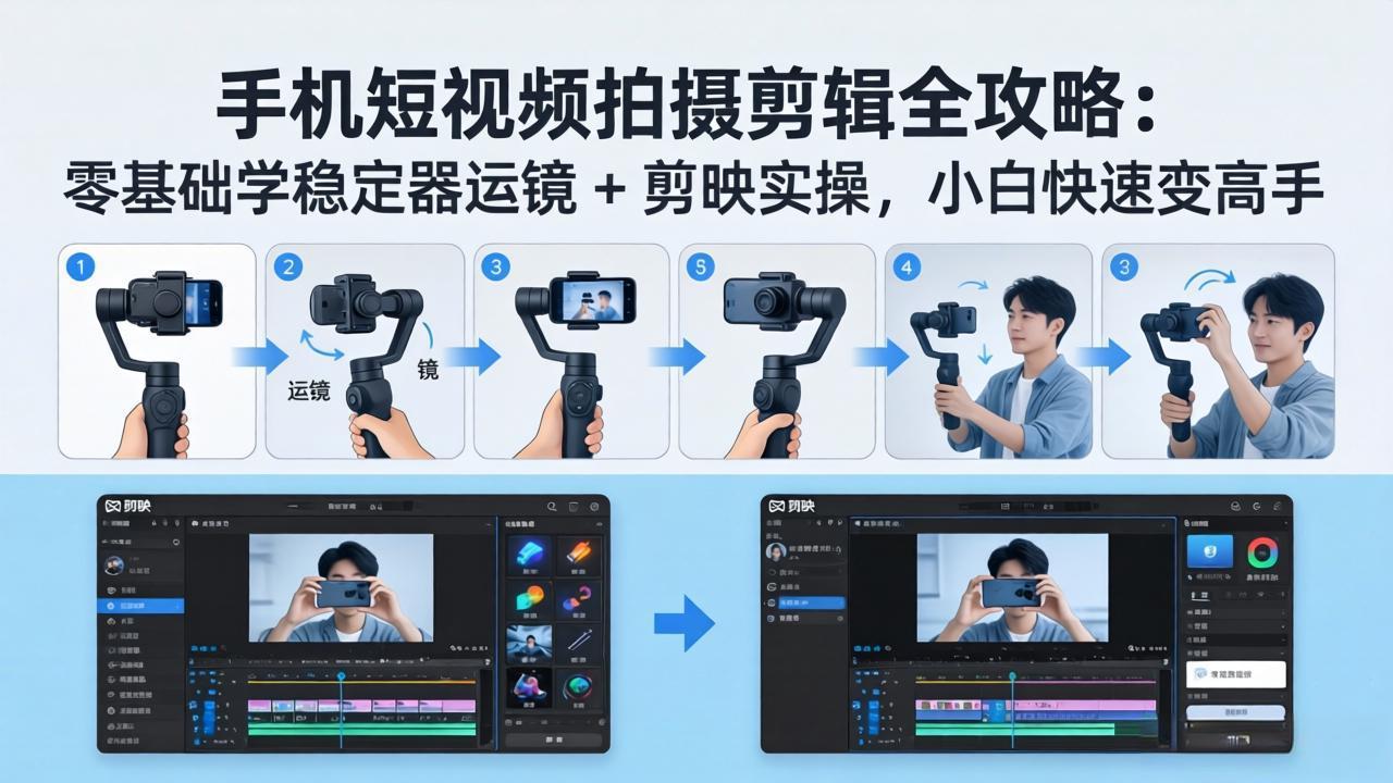 手机短视频拍摄剪辑全攻略：零基础学稳定器运镜 + 剪映实操，小白快速变高手-梦清研习社
