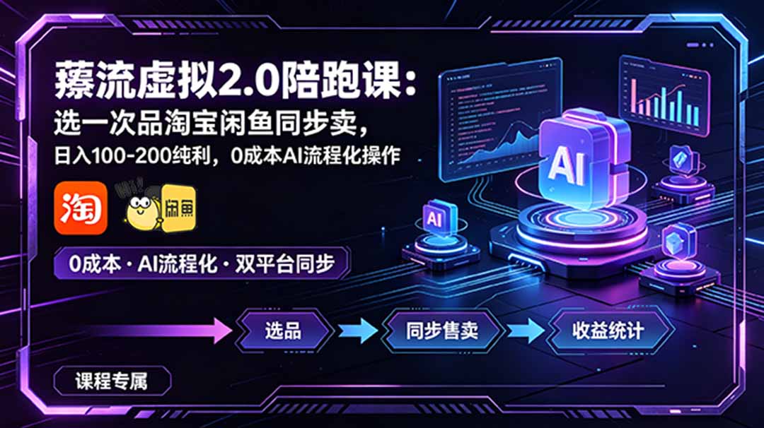 薅流虚拟2.0陪跑课：选一次品淘宝闲鱼同步卖，日入100-200纯利，0成本AI流程化操作-梦清研习社