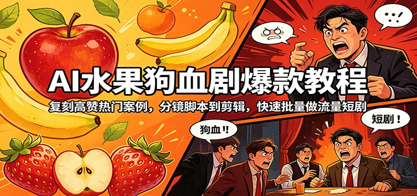 AI水果狗血剧爆款教程：复刻高赞热门案例，分镜脚本到剪辑，快速批量做流量短剧-梦清研习社