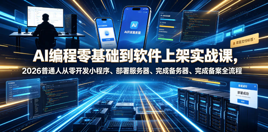 AI编程零基础到软件上架实战课，2026普通人从零开发小程序、部署服务器、完成备案全流程项目落地教程-梦清研习社