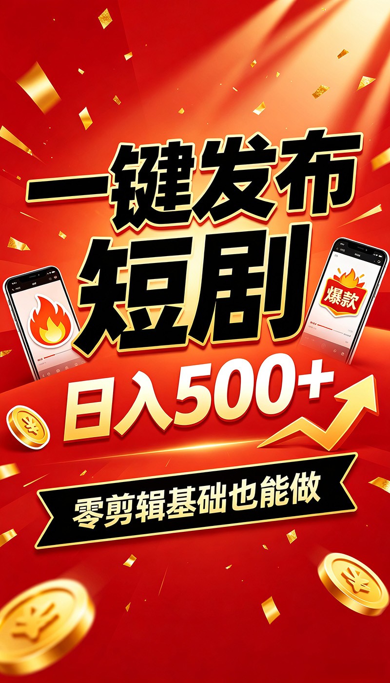 快手短剧一键发布，不用剪辑操作简单，副业日入500+。空闲时间轻松赚收益-梦清研习社