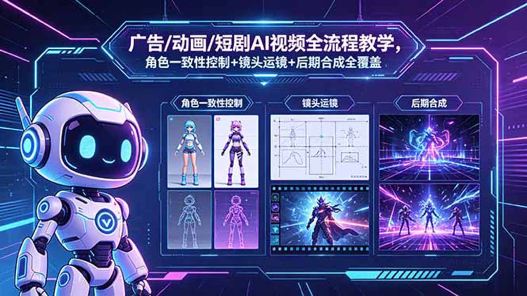 广告/动画/短剧AI视频全流程教学，角色一致性控制+镜头运镜+后期合成全覆盖-梦清研习社