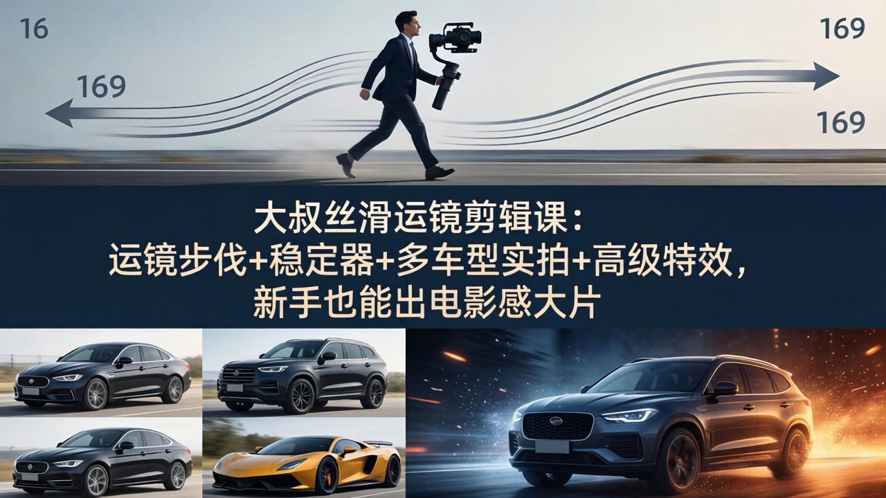 大叔丝滑运镜剪辑课：运镜步伐+稳定器+多车型实拍+高级特效，新手也能出电影感大片-梦清研习社