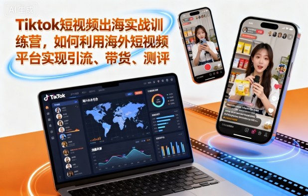 Tiktok短视频出海实战训练营，如何利用海外短视频平台实现引流、带货、测评-梦清研习社