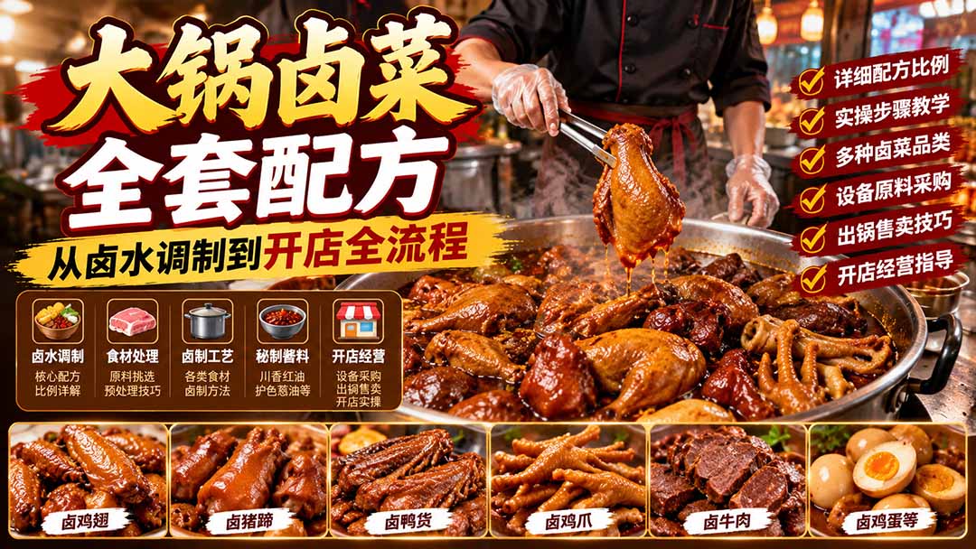 大锅卤菜全套配方，从卤水调制到开店全流程，感觉学会了去摆摊也不错-梦清研习社