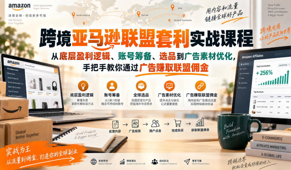 跨境亚马逊联盟套利实战课程，从底层盈利逻辑、账号筹备、选品到广告素材优化，手把手教你通过广告賺取联盟佣金-梦清研习社