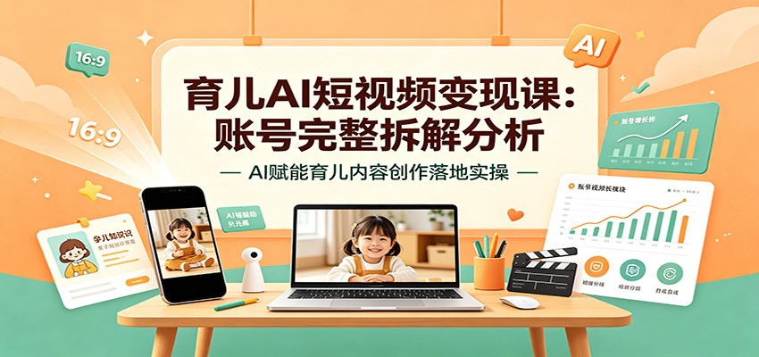 育儿AI短视频变现课：账号完整拆解分析，AI赋能育儿内容创作落地实操-梦清研习社