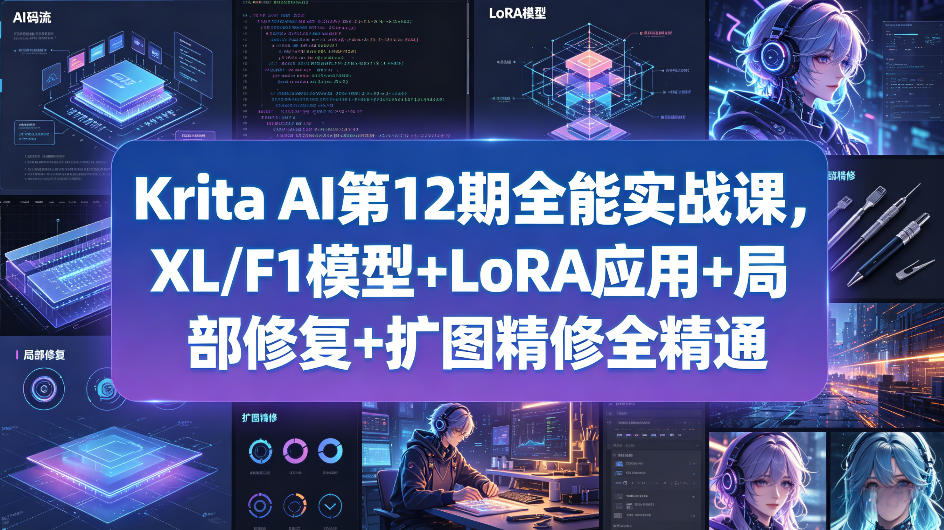 Krita AI第12期全能实战课，XL/F1模型+LoRA应用+局部修复+扩图精修全精通-梦清研习社