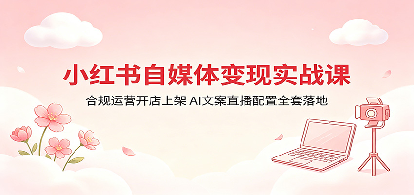 小红书自媒体变现实战课：合规运营开店上架，AI文案直播配置全套落地-梦清研习社