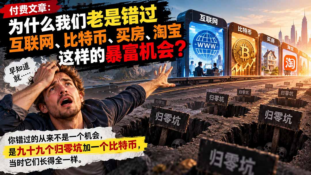 付费文章：为什么我们老是错过互联网、比特币、买 房、淘宝这样的暴富机会？-梦清研习社