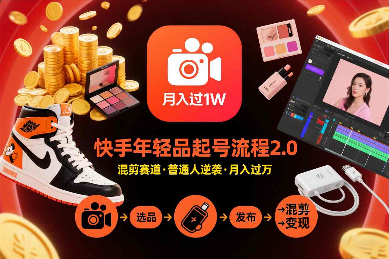 快手短视频带货年轻品起号流程2.0,快手年轻品混剪赛道,普通人也能月入过1W-梦清研习社
