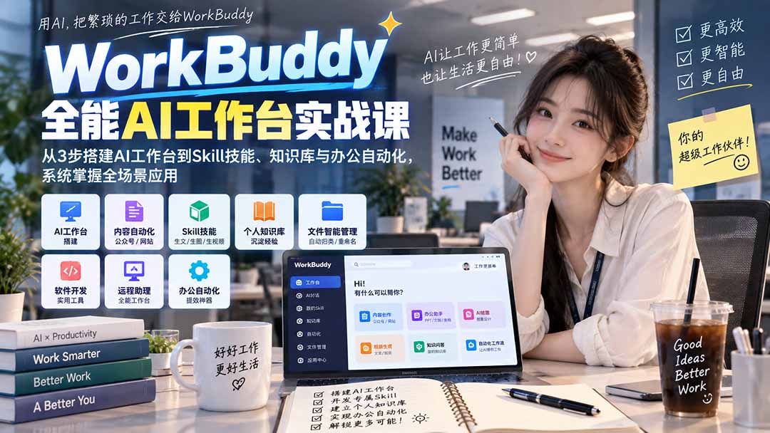 WorkBuddy全能AI工作台实战课：从3步搭建AI工作台到Skill技能、知识库与办公自动化，系统掌握全场景应用-梦清研习社