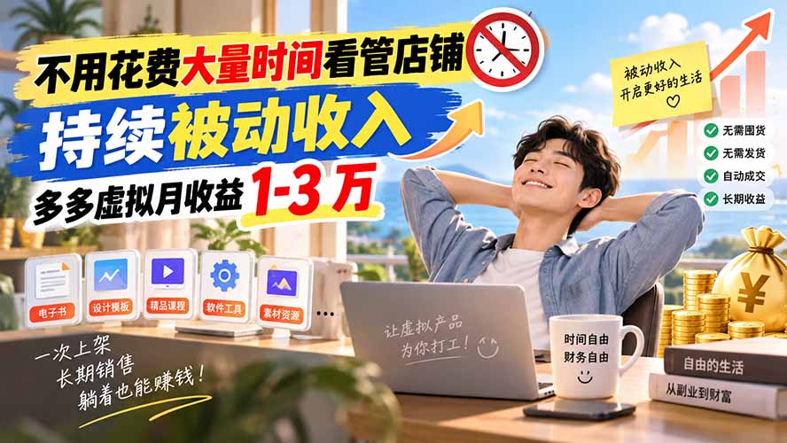 不用花费大量时间看管店铺，持续被动收入，多多虚拟月收益 1-3 万-梦清研习社