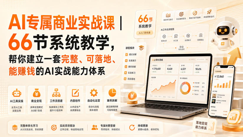 AI专属商业实战课｜66节系统教学，帮你建立一套完整、可落地、能賺钱的AI实战能力体系-梦清研习社