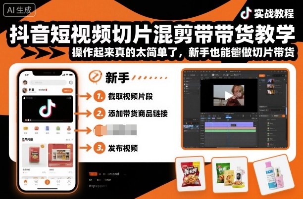 抖音短视频切片混剪带货教学，操作起来真的太简单了，新手也能做切片带货-梦清研习社