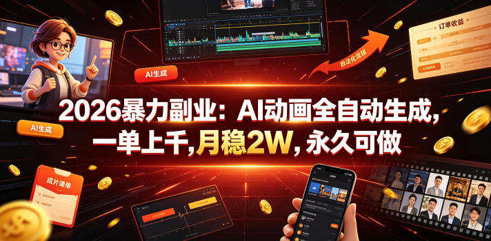 2026暴力副业：AI动画全自动生成，一单上千，月稳2W，永久可做【揭秘】-梦清研习社