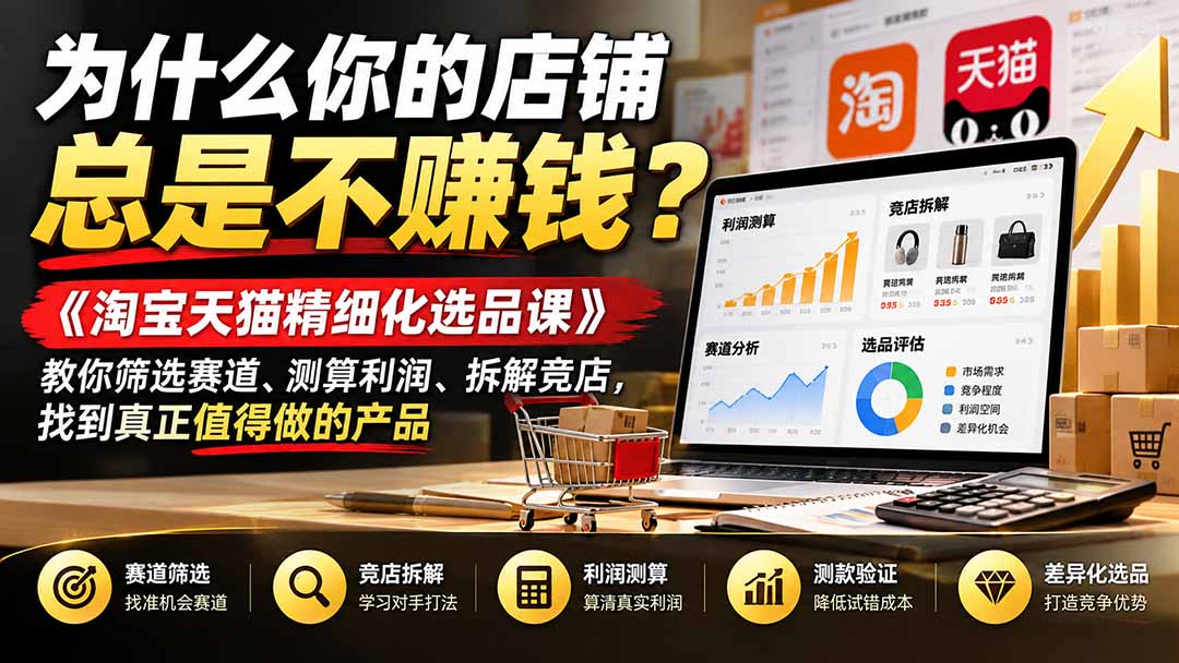 为什么你的店铺总是不赚钱？《淘宝天猫精细化选品课》教你筛选赛道、测算利润、拆解竞店，找到真正值得做的产品-梦清研习社