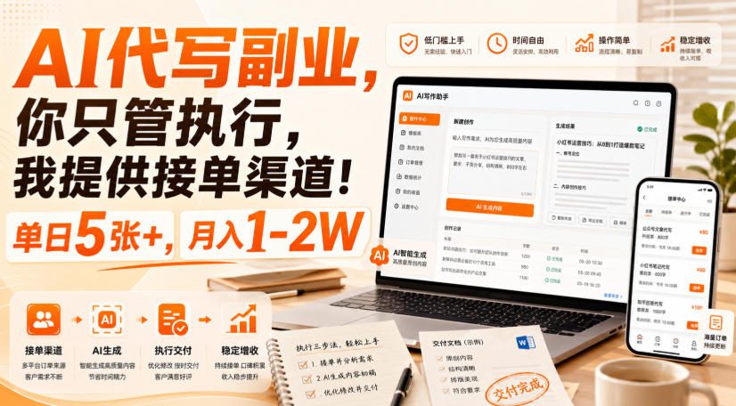 AI代写副业，你只管执行，我提供接单渠道！单日5张+，月入1-2W【揭秘】-梦清研习社