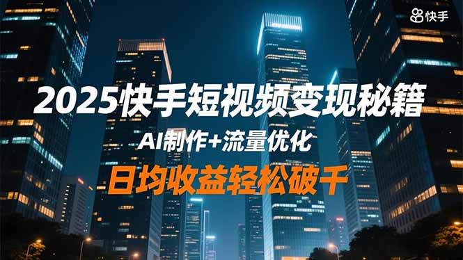 2025快手短视频变现秘籍,AI制作+流量优化,日均收益轻松破千-梦清研习社