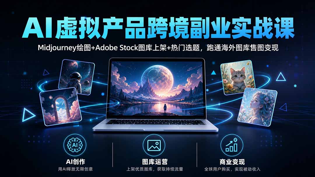 AI虚拟产品跨境副业实战课｜Midjourney绘图+Adobe Stock图库上架+热门选题，跑通海外图库售图变现-梦清研习社