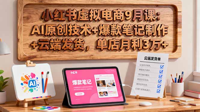 小红书虚拟电商9月课:AI原创技术+爆款笔记制作+云端发货,单店月利3万+-梦清研习社