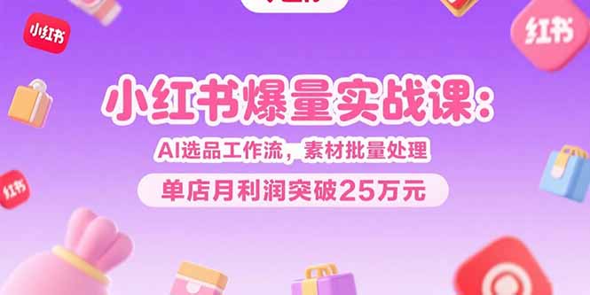 小红书爆量实战课：AI选品工作流，素材批量处理，单店月利润突破25万元-梦清研习社