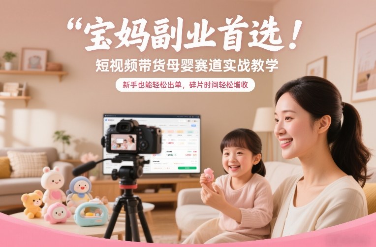 宝妈副业首选!短视频带货母婴赛道实战教学,新手也能轻松出单,碎片时间轻松增收-梦清研习社