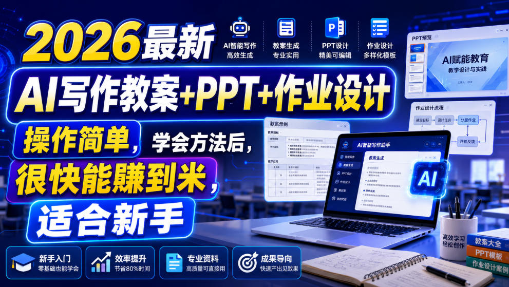 2026最新AI写作教案+PPT+作业设计，操作简单，学会方法后，很快能賺到米，适合新手-梦清研习社