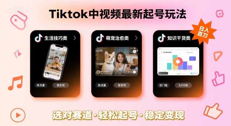 Tiktok中视频最新起号玩法，想要日入百刀，做好这几个赛道就可以了-梦清研习社