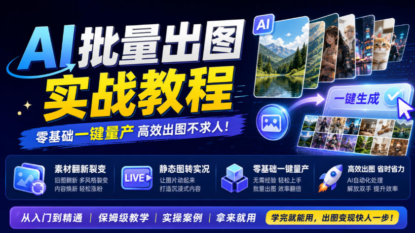 AI批量出图实战教程，素材翻新裂变，静态图转实况，零基础一键量产-梦清研习社