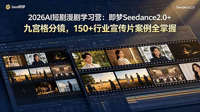 2026AI短剧漫剧学习营：即梦Seedance2.0+九宫格分镜，150+行业宣传片案例全掌握-梦清研习社
