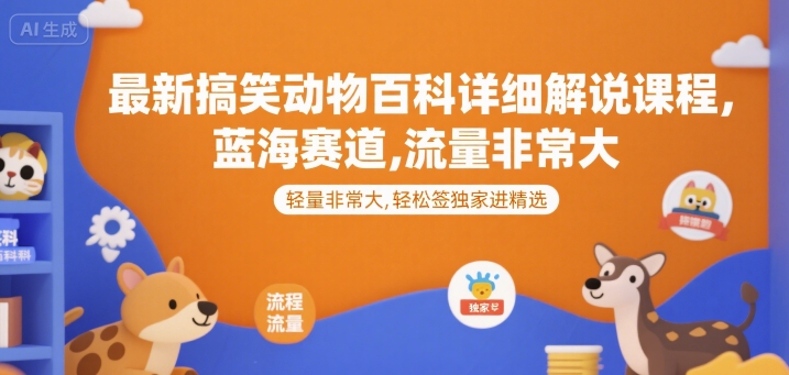 最新搞笑动物百科详细解说课程,蓝海赛道,流量非常大,轻松签独家进精选-梦清研习社