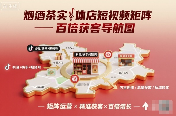 烟酒茶实体店短视频矩阵百倍获客导航图-梦清研习社