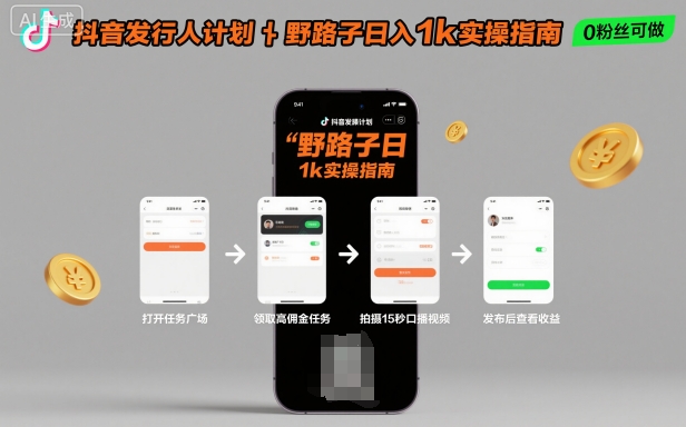 抖音发行人计划全新野路子玩法，随时随地，只要有手机，就能操作，日入1k+【揭秘】-梦清研习社