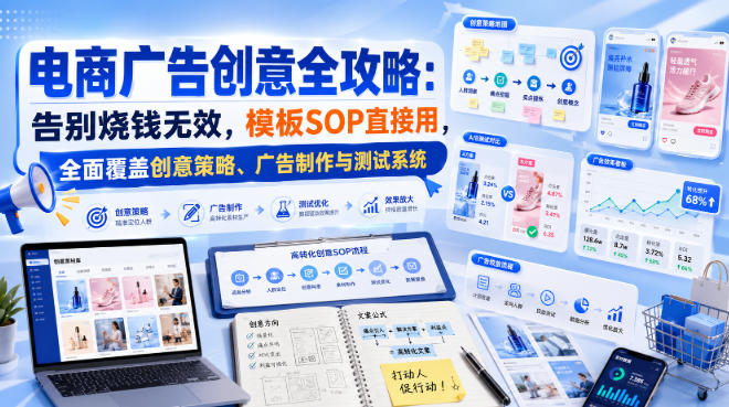 电商广告创意全攻略：告别烧钱无效，模板SOP直接用，全面覆盖创意策略、广告制作与测试系统【原创双语字幕】-梦清研习社