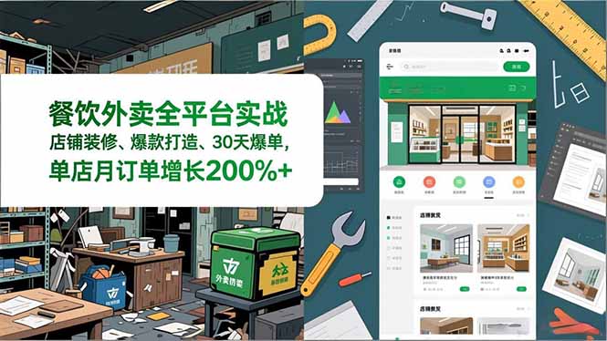 餐饮外卖全平台实战，店铺装修、爆款打造、30天爆单，手把手教学，单店月订单增长200%+-梦清研习社