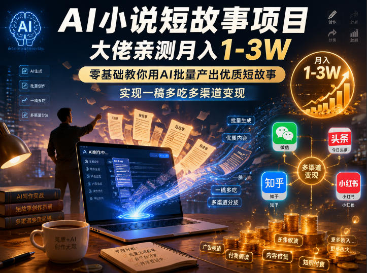AI小说短故事项目,大佬亲测月入1-3W,零基础教你用AI批量产出优质短故事,实现一稿多吃多渠道变现(更新0824)-梦清研习社