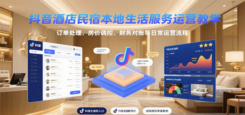 抖音酒店民宿本地生活服务运营教学，订单处理、房价调控、财务对账等日常运营流程-梦清研习社