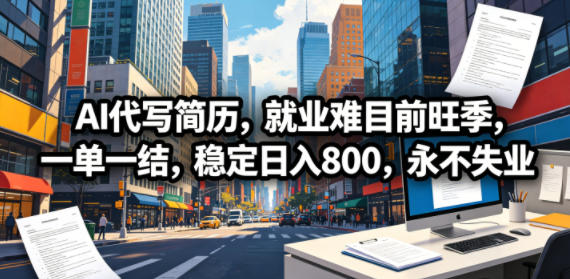 AI代写简历，就业难目前旺季，一单一结，稳定日入800，永不失业-梦清研习社