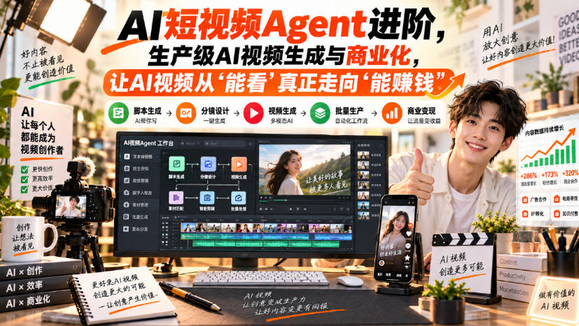 AI短视频Agent进阶，生产级AI视频生成与商业化，让AI视频从”能看”真正走向”能賺钱”-梦清研习社