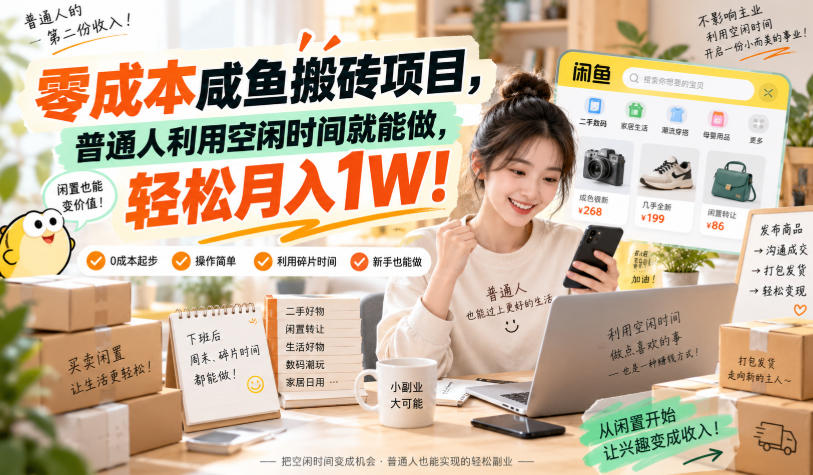 零成本咸鱼搬砖项目，普通人利用空闲时间就能做，轻松月入1W！【揭秘】-梦清研习社