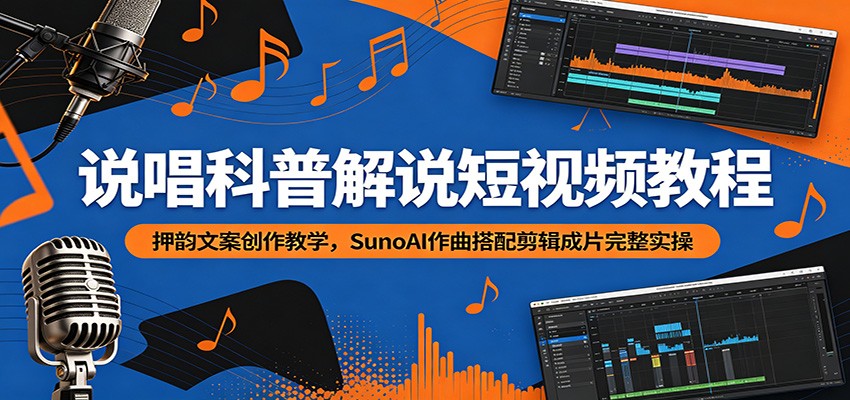 说唱科普解说短视频教程：押韵文案创作教学，SunoAI作曲搭配剪辑成片完整实操-梦清研习社