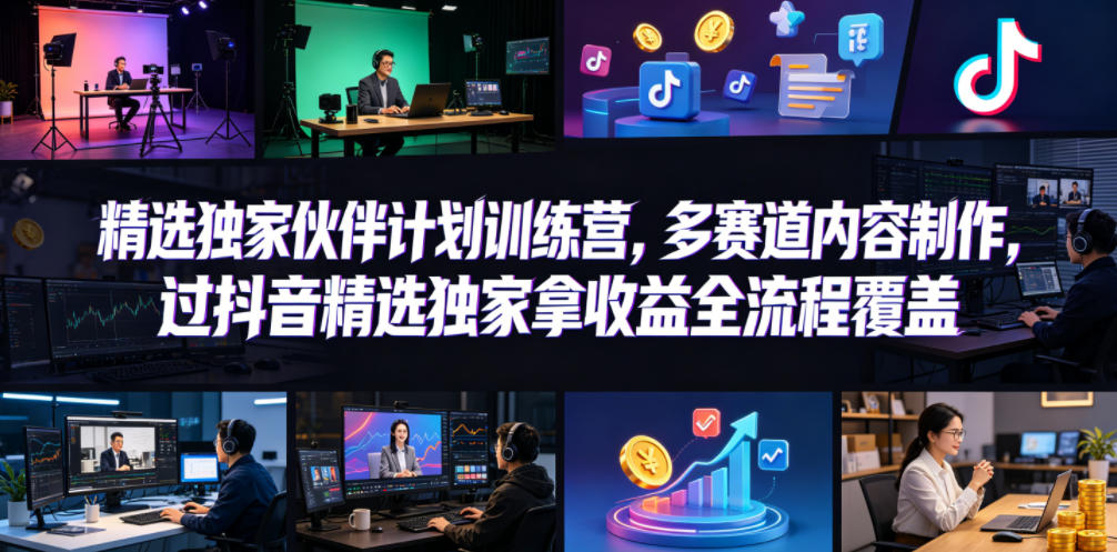 小豁食堂精选独家伙伴计划训练营，多赛道内容制作，过抖音精选独家拿收益全流程覆盖-梦清研习社